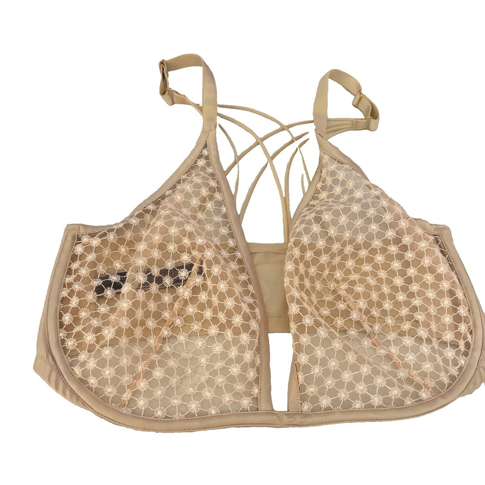 Victoria's Secret Unlined‎ Plunge Bra Luxe Sz 36DDD Beige Lace Front adjustable
